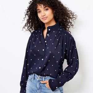 Loft Navy Heart Embroidered Shirt